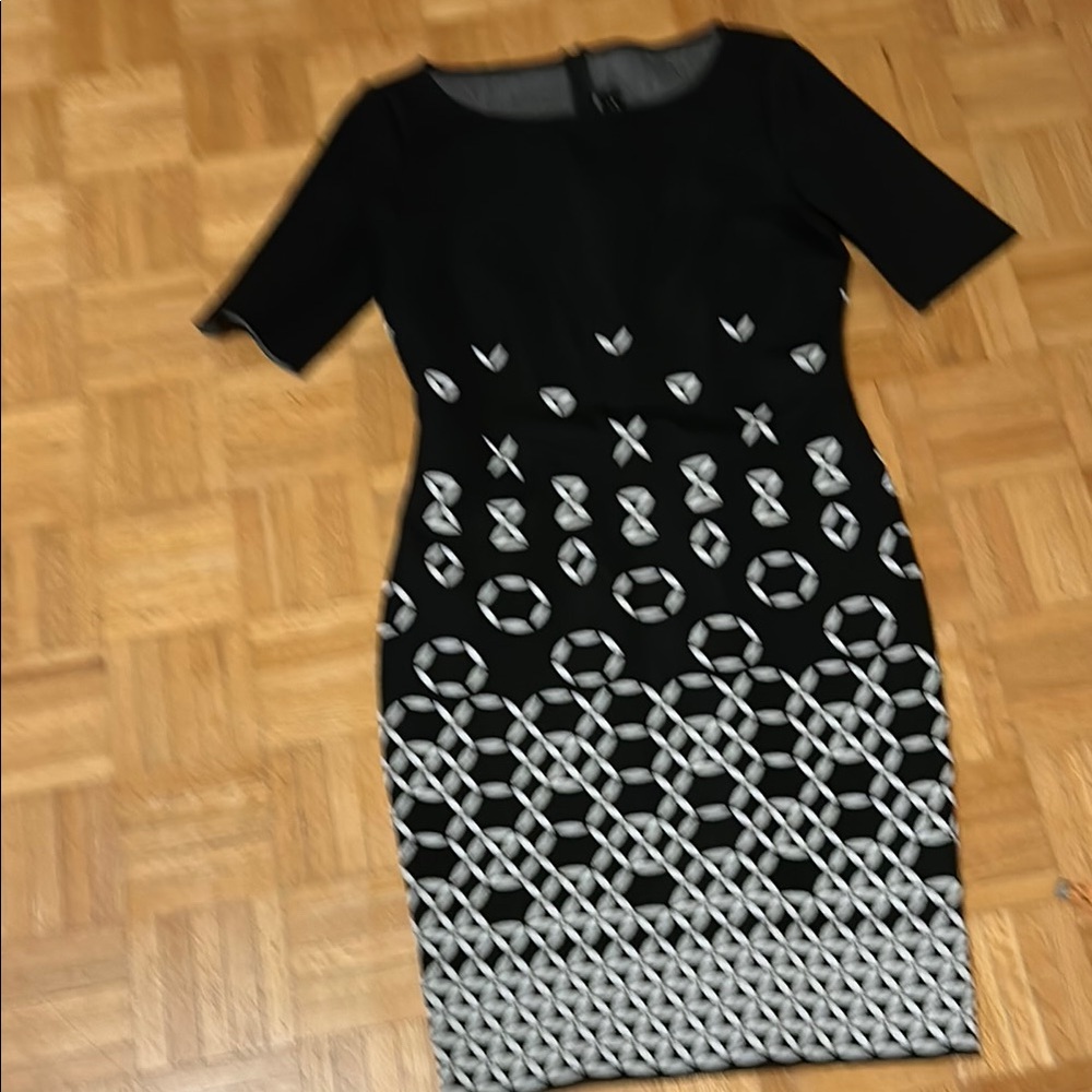 St. John Elegant Black and White Patterned Dress NWOT